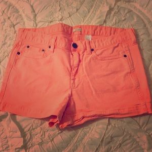 Neon orange J Crew denim shorts